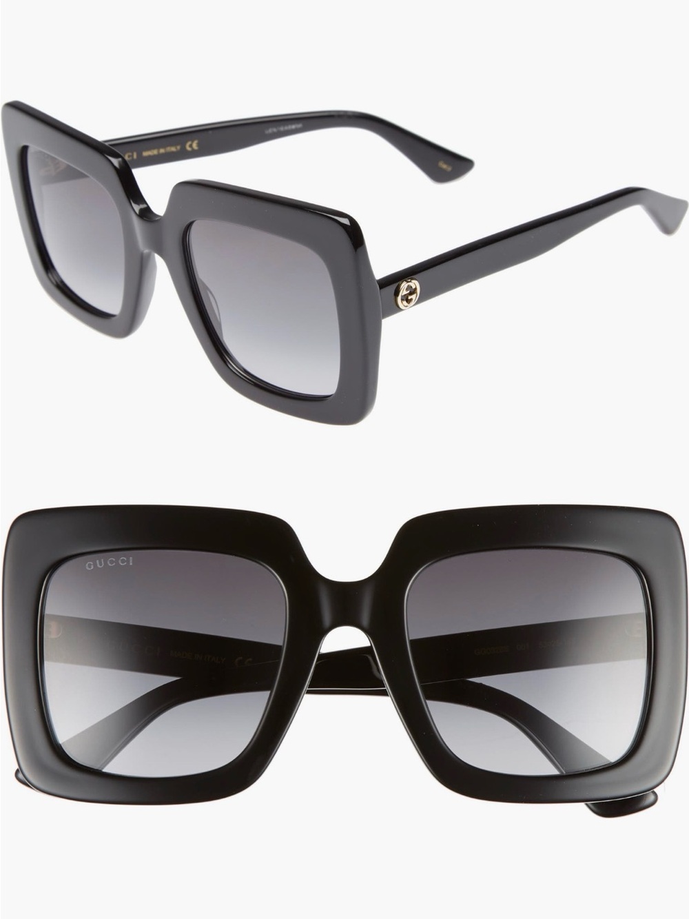 Gucci Women's Oversized Square Black Frame Sunglasses with Gradient Lenses